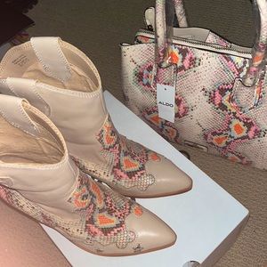 Aldo Real leather cowboy boots with matching purse